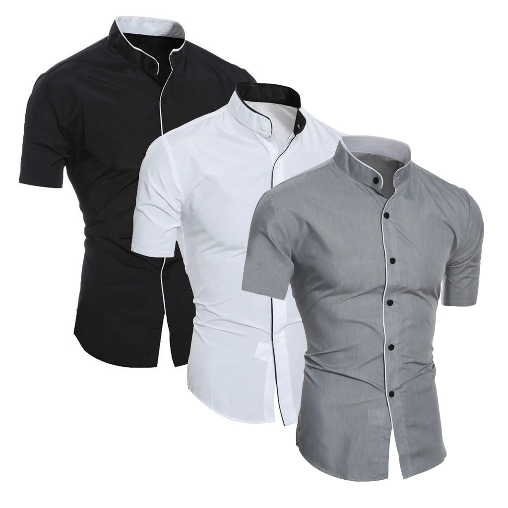 Valenzora | Slim Fit Stehkragen Kurzarmhemd Business Casual