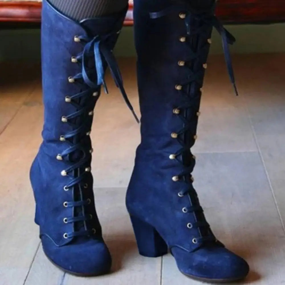 Valenzora | Elegant knee-length lace-up boots with block heel