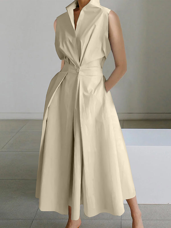 Valenzora | White Shirt Collar Urban Cotton Dress