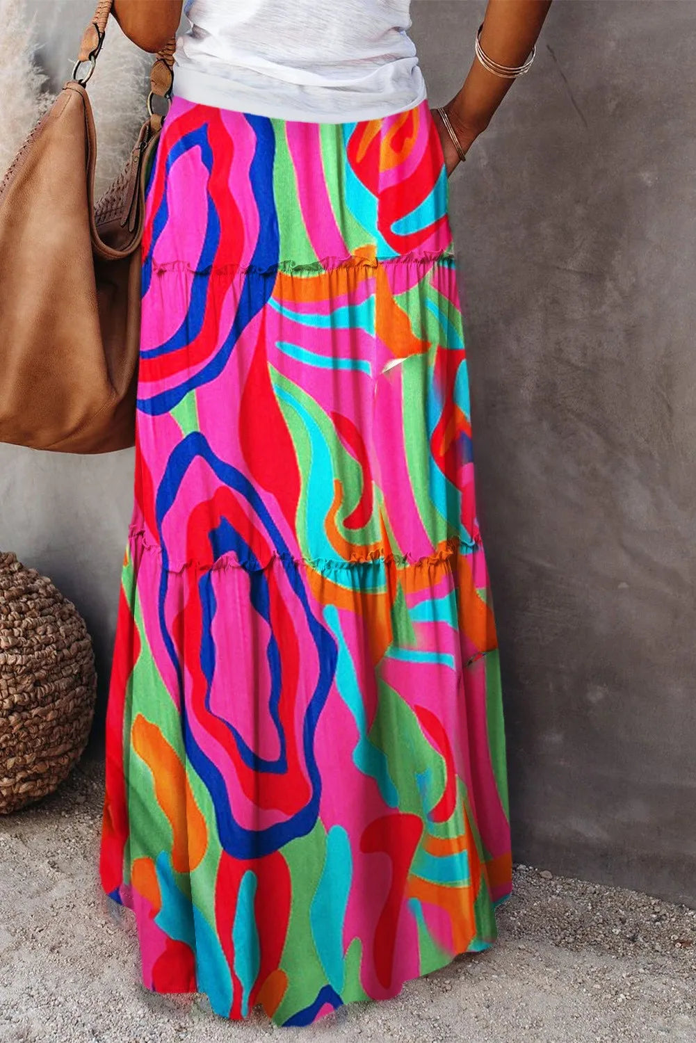 Valenzora | Langbedruckter A-Linienrock mit hoher Taille und Blumenmuster