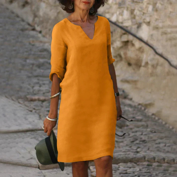 Valenzora | Elegant linen summer dress with V-neck