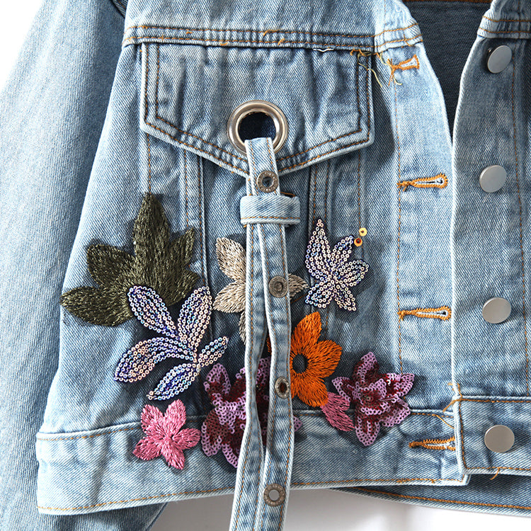 Valenzora | Denim Jacket with Floral Embroidery and Sequins