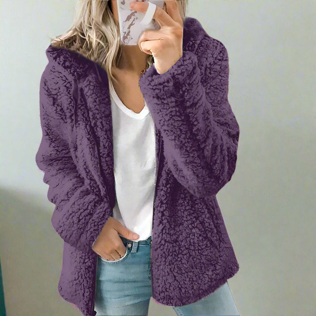 Valenzora | Damen Teddyfleece Jacke mit Kapuze – Weiche Winterjacke mit Reißverschluss