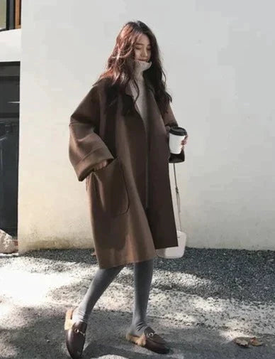 Elegant oversized wool trench coat