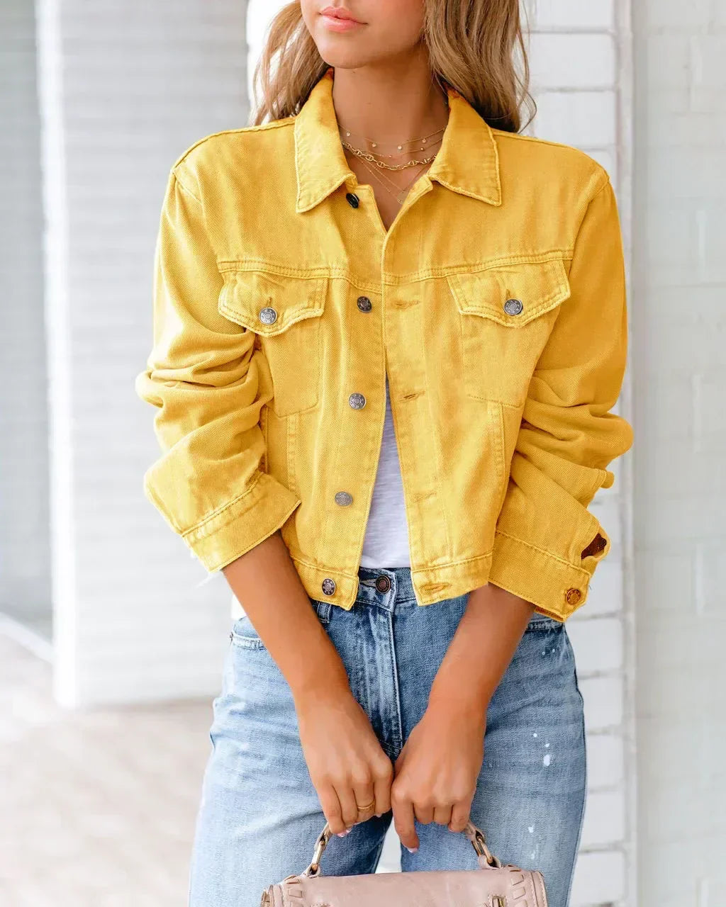 Valenzora | Short pocket jacket Fashion Streetwear Simple button trendy women's denim jackets Long sleeves Autumn New Denim Denim jackets