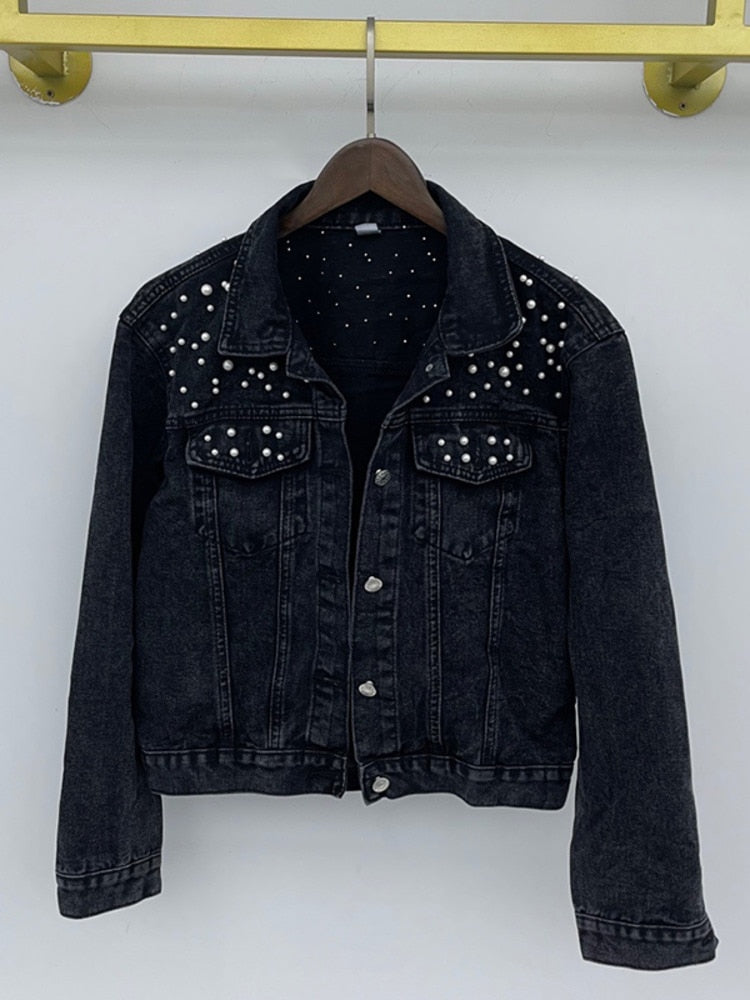 Denim jacket - a favorite denim piece with stylish pearl embellishment