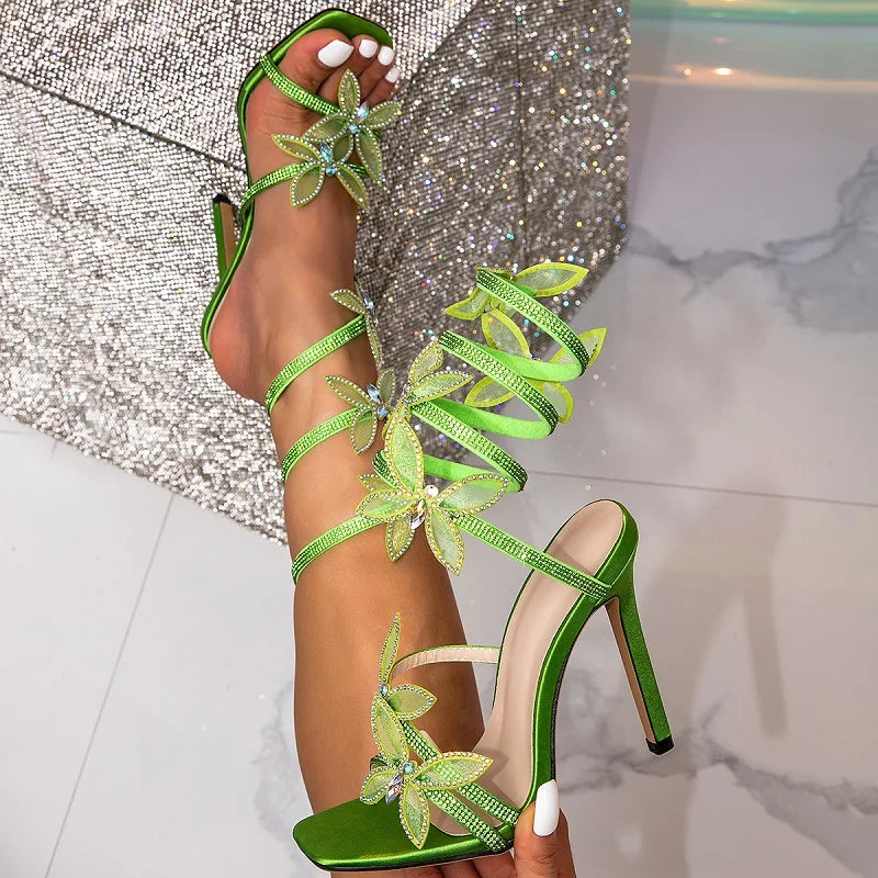 Valenzora | Eilyken Fashion Sexy Peep Toe Crystal Butterfly Knot Ankle Strap Sandals Women's Stiletto High Heels Shoes Banquet Party Pumps Shoes