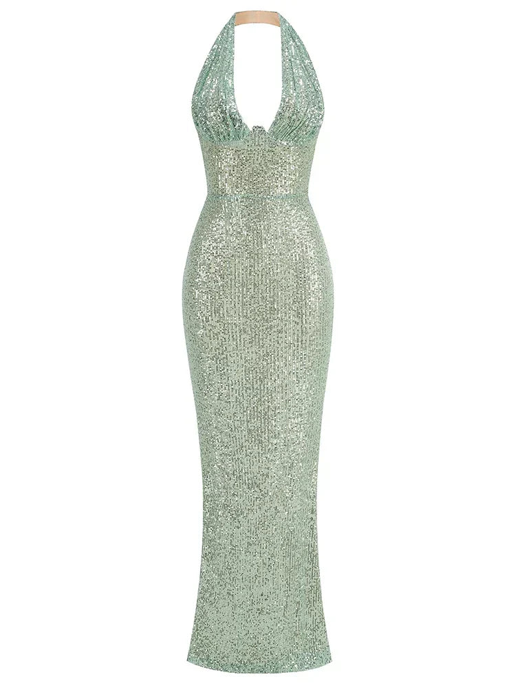 Valenzora | Deep V-neck backless maxi dress