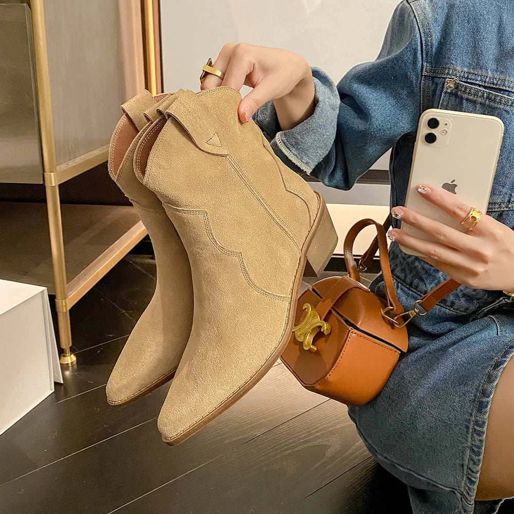 Valenzora | Cowhide Leather Women's Suede Women's Boots with Heel