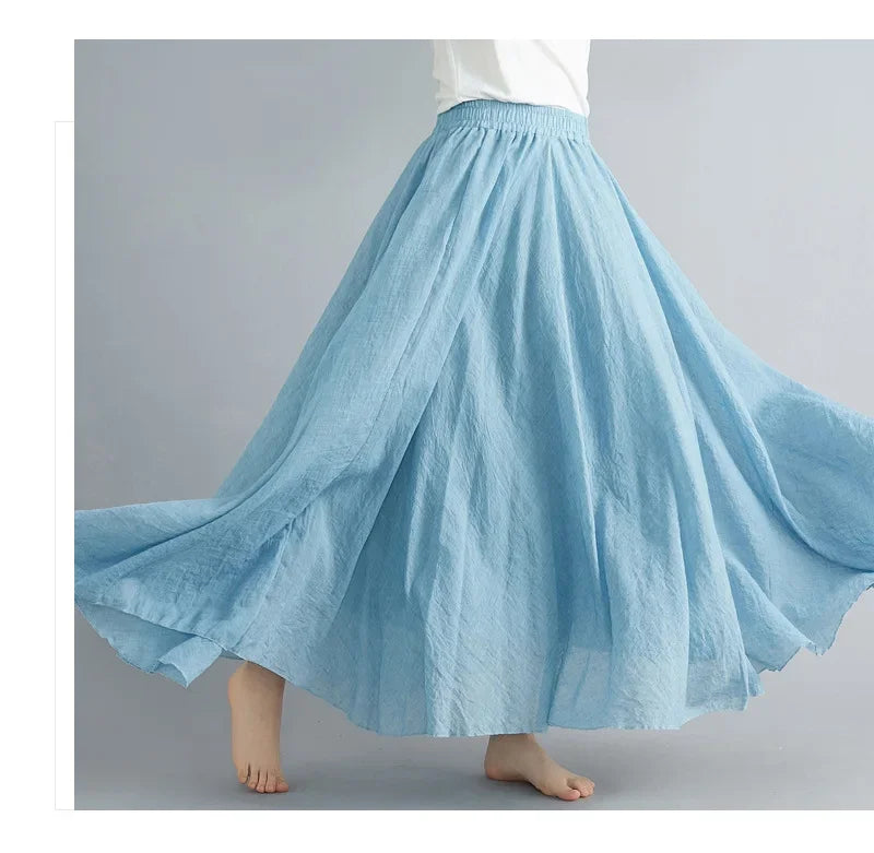 Valenzora | Fashion Cotton Linen Clothing Women's Skirts Maxi Y2K Elegant Beach Saia Ropa Mujer Casual Dress Boho Long Skirts Faldas Harajuku