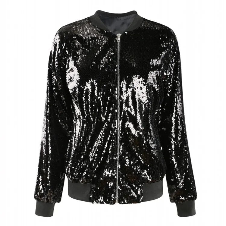 Valenzora | Sequined coat bomber jacket