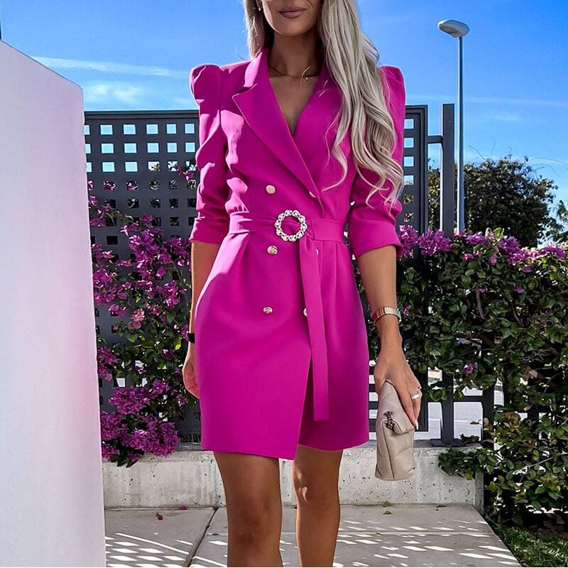 Valenzora - Blazer dress with lapel collar and waist belt