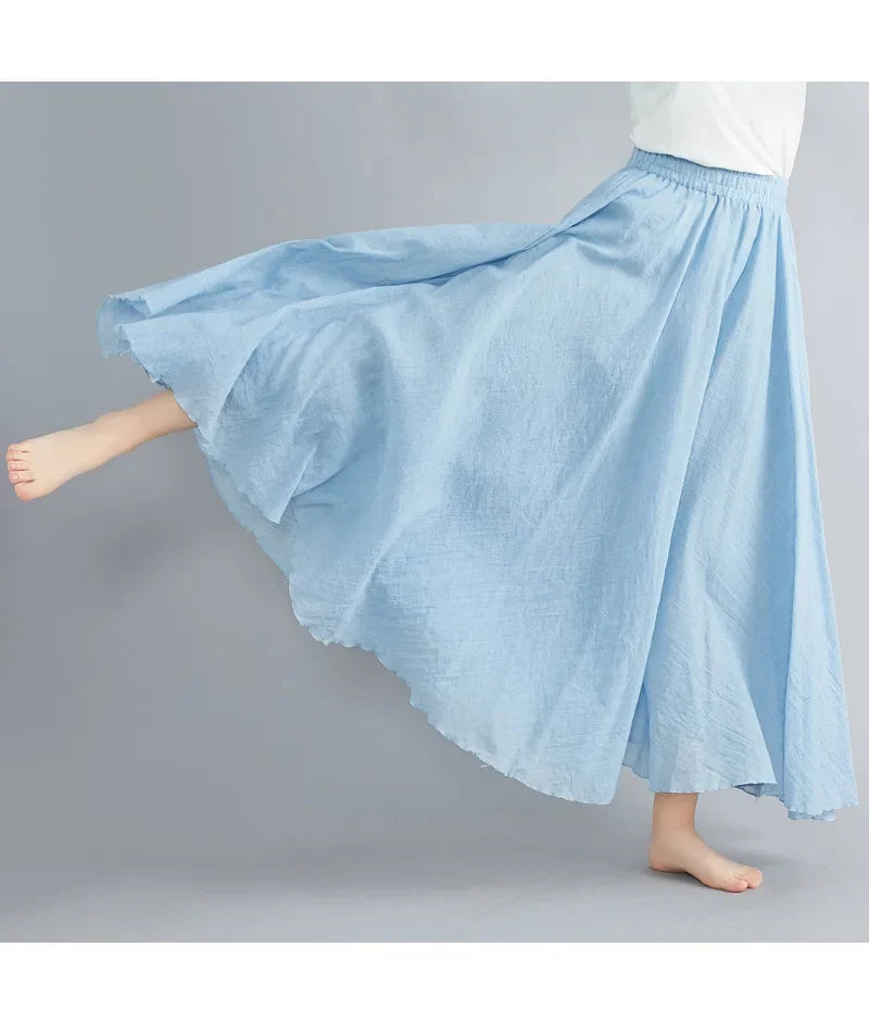Valenzora | Fashion Cotton Linen Clothing Women's Skirts Maxi Y2K Elegant Beach Saia Ropa Mujer Casual Dress Boho Long Skirts Faldas Harajuku