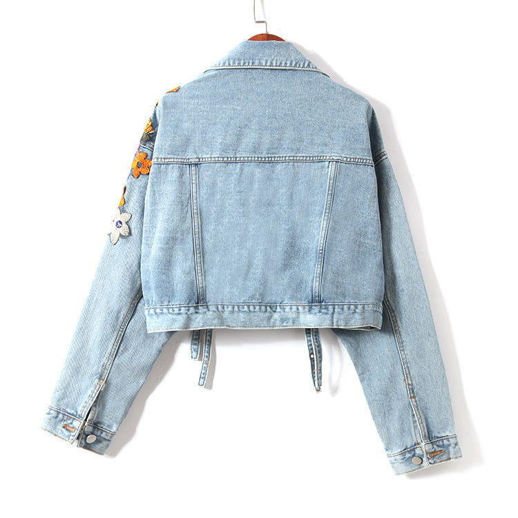 Valenzora | Denim Jacket with Floral Embroidery and Sequins