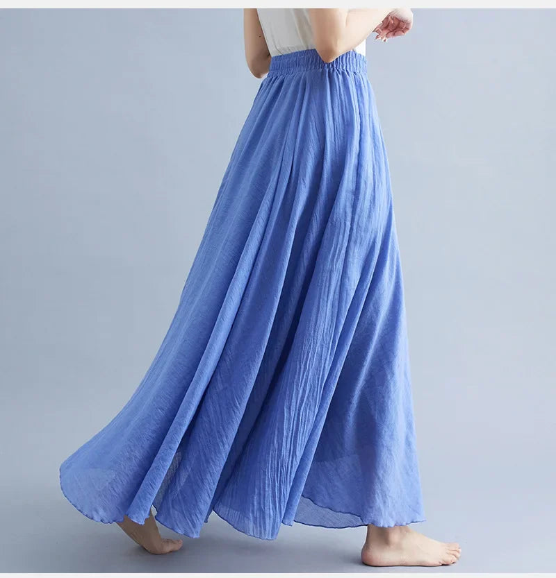 Valenzora | Fashion Cotton Linen Clothing Women's Skirts Maxi Y2K Elegant Beach Saia Ropa Mujer Casual Dress Boho Long Skirts Faldas Harajuku