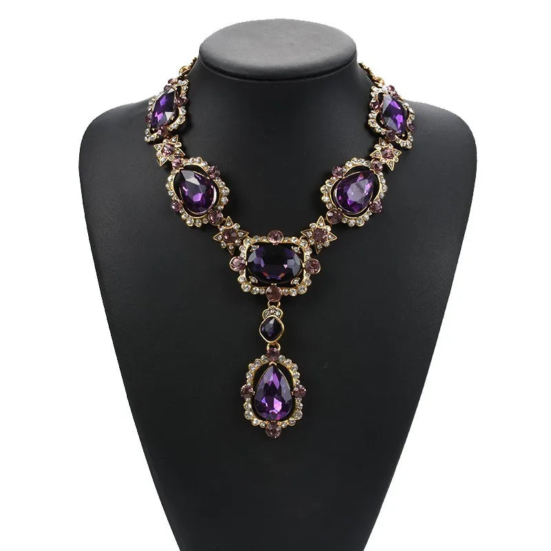 Valenzora | Statement Rhinestones Jewelry Large Gemstone Gem Stone Crystal Victorian Jewelry Green Emerald Bib Necklace for Women