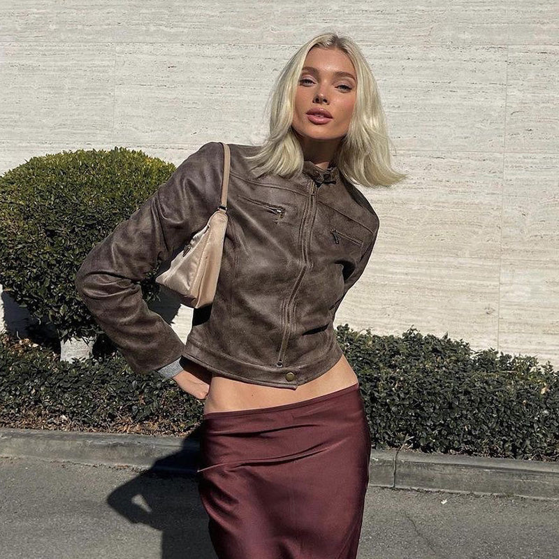 Valenzora | Vintage faux leather jacket with zip pockets