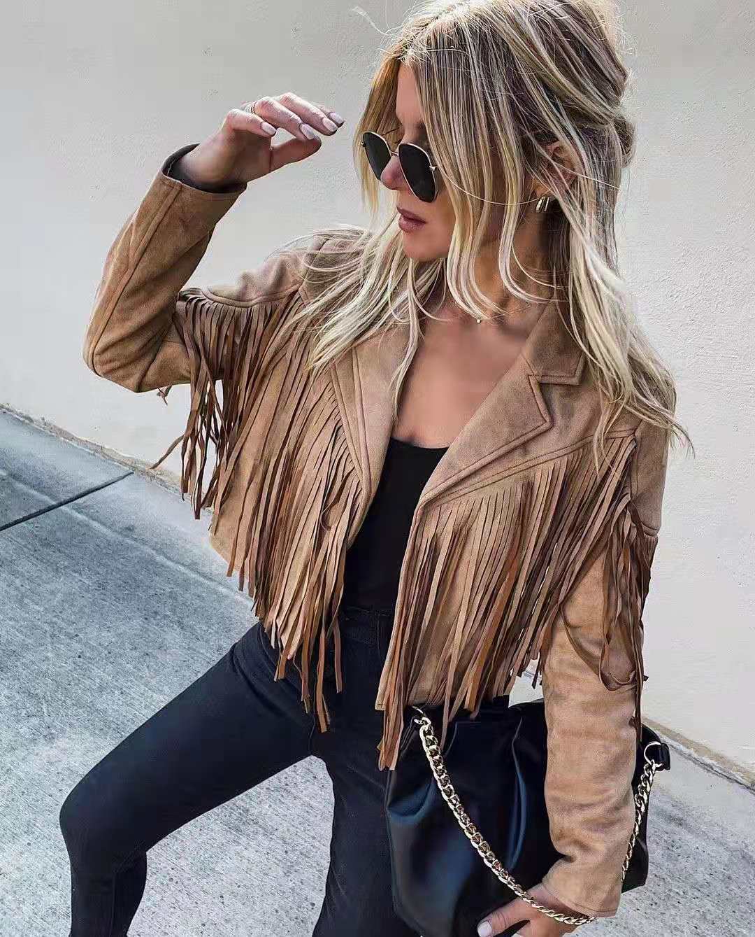 Valenzora Youthful suede jacket trend - fringed cardigan with tassel hem, E-girl biker jacket, 90s vintage streetwear, cool design