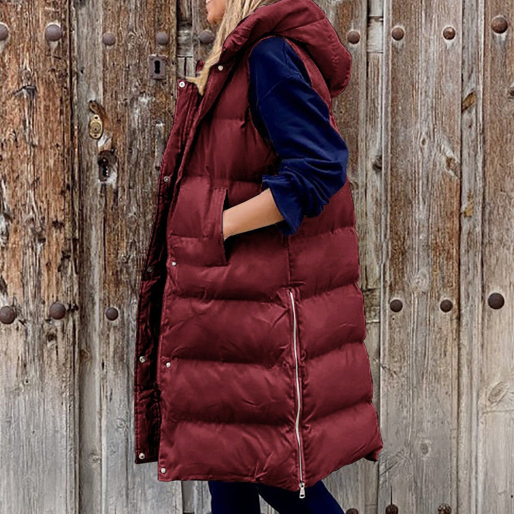 Valenzora Hooded Long Vest Casual Fashion Single-Breasted Jacket