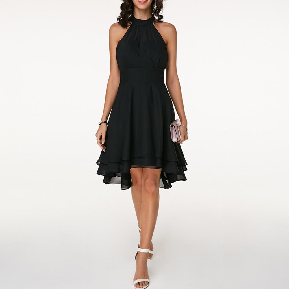 Valenzora | Casual sleeveless ruffled dress with round neckline