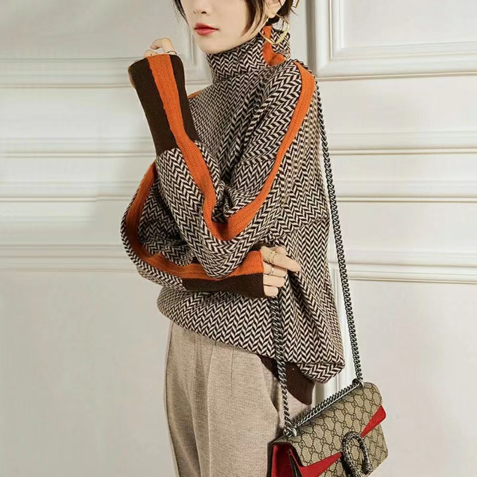 Valenzora Geometrischer Strickpullover mit Rollkragen