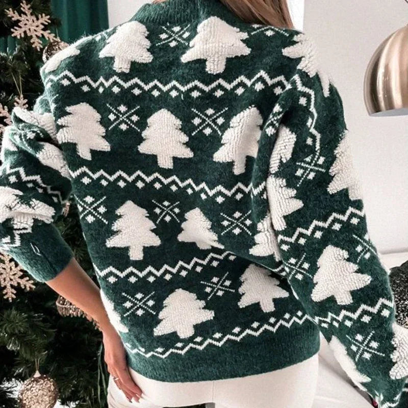 Valenzora - Hässlicher Weihnachtspullover - Strickpullover mit 3D-Weihnachtsbaum-Print