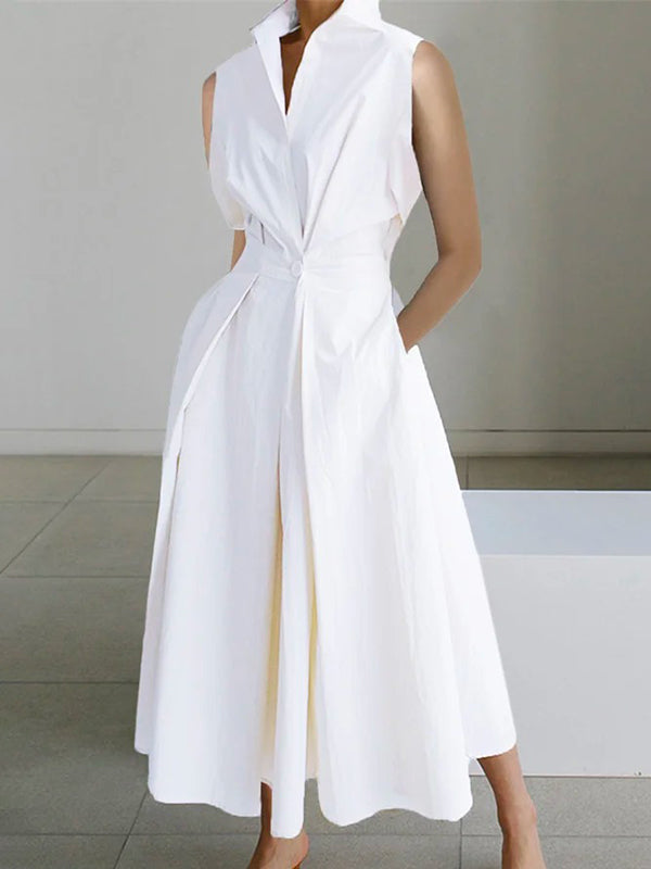 Valenzora | White Shirt Collar Urban Cotton Dress