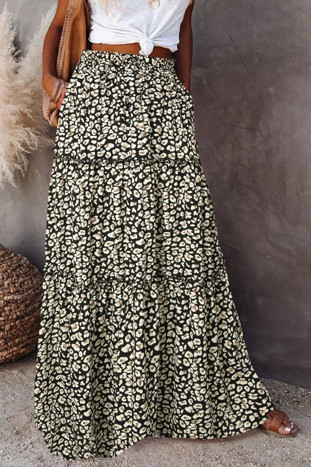 Valenzora | Langbedruckter A-Linienrock mit hoher Taille und Blumenmuster
