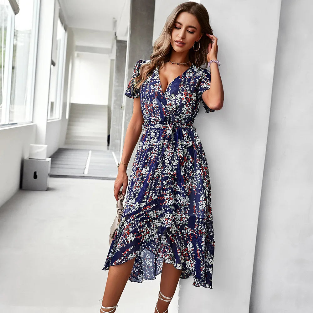 Valenzora | Short-sleeved V-neck dress for women