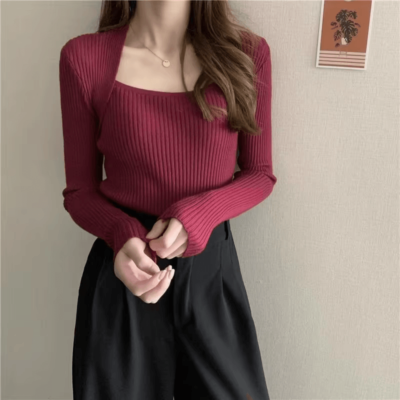 Valenzora | Weicher, warmer Strickpullover mit eckigem Kragen