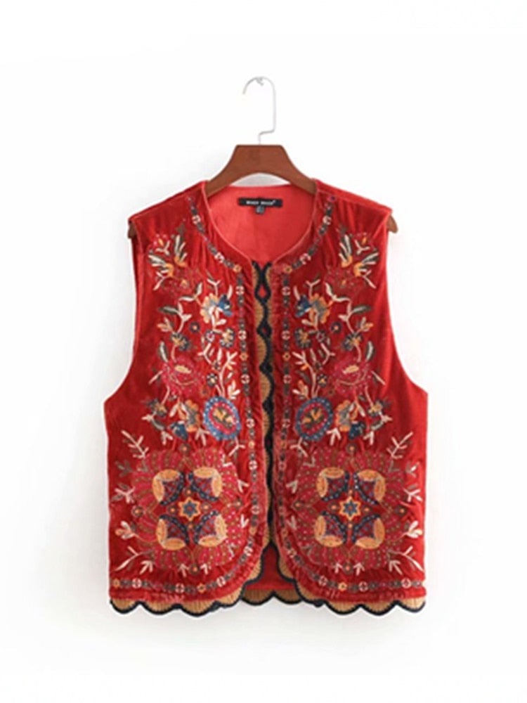 Valenzora | Vest with sequined floral embroidery, patchwork waist coat made of velvet