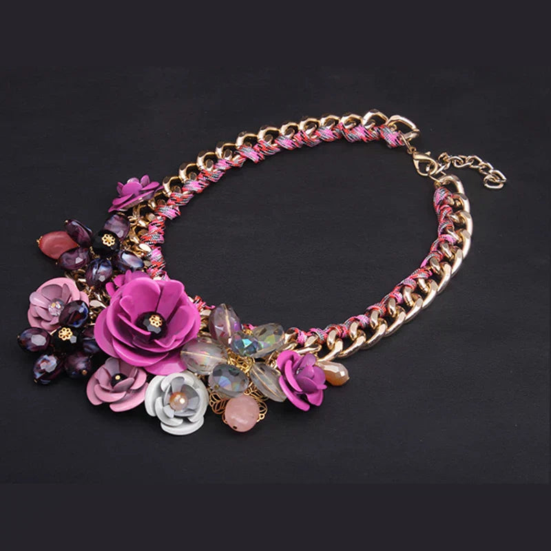 Valenzora | Vintage Jewelry Elegant Prom Party Beauty Pageant Wedding Gift Floral Blossom Flower Chunky Statement Necklace for Women Accessories