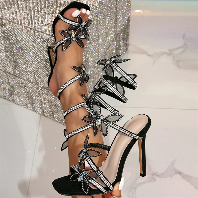 Valenzora | Eilyken Fashion Sexy Peep Toe Crystal Butterfly Knot Ankle Strap Sandals Women's Stiletto High Heels Shoes Banquet Party Pumps Shoes