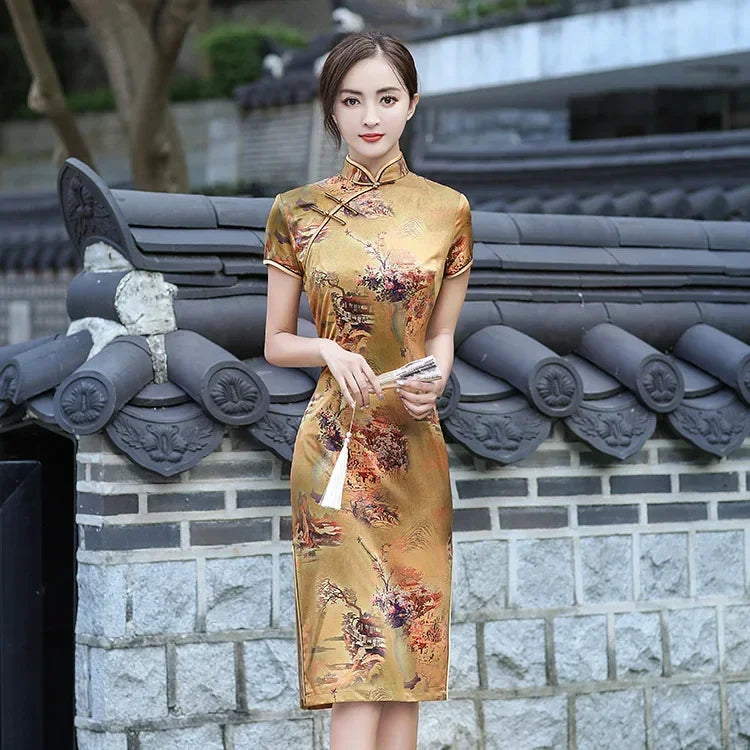 Valenzora | Cheongsam Qipao Mode Kleidung Lässig Elegant Ethnisch Vintage Kleid für Damen Streetwear Damenbekleidung Festlich Chinesisch