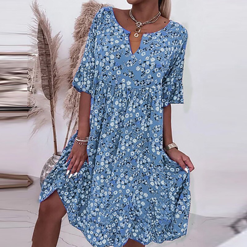 Melisini™ - Floral print dress with O-neck