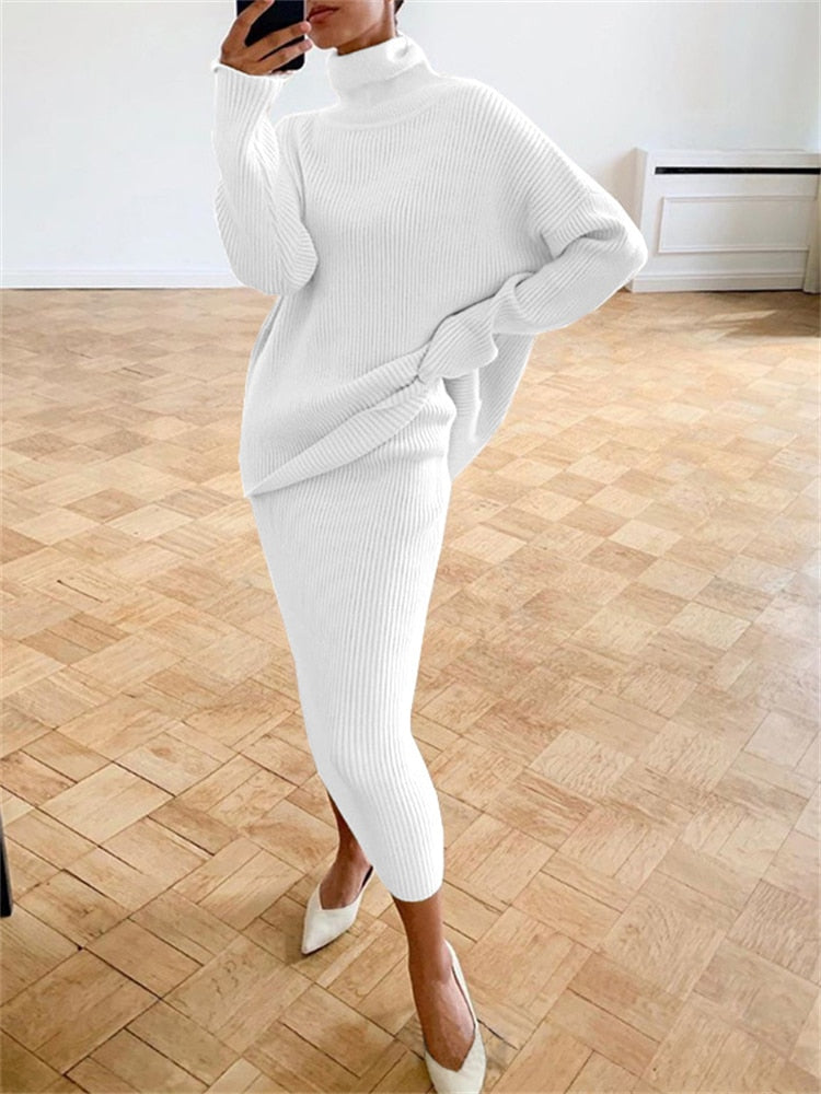 Valenzora | Chic autumn knit two-piece slim fit set for women