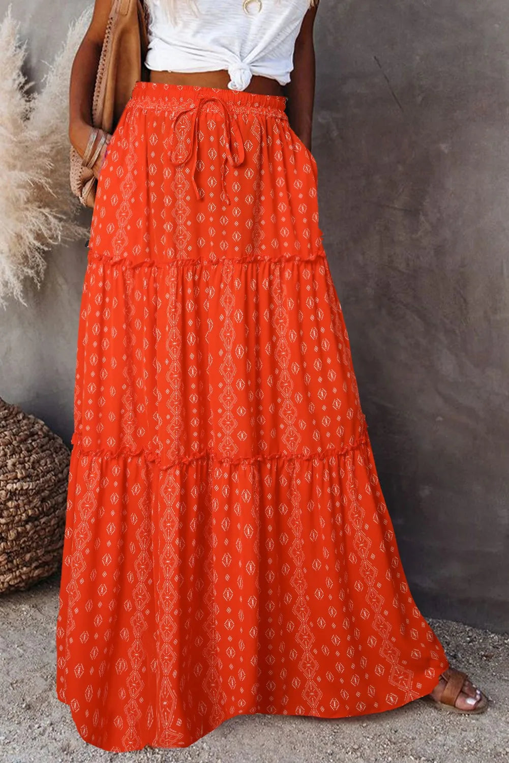 Valenzora | Langbedruckter A-Linienrock mit hoher Taille und Blumenmuster