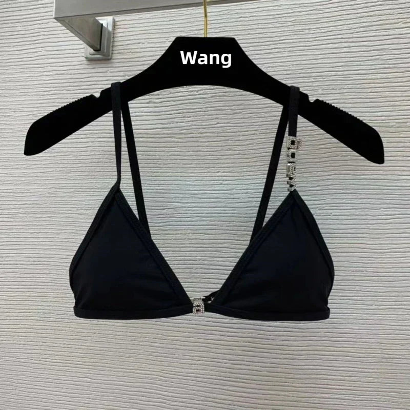 Valenzora | New Rhinestone Letter Wang Beach Bikini Luxury Brand Designer Y2K Fashion Sexy Women's Beach Bikini Duo Set