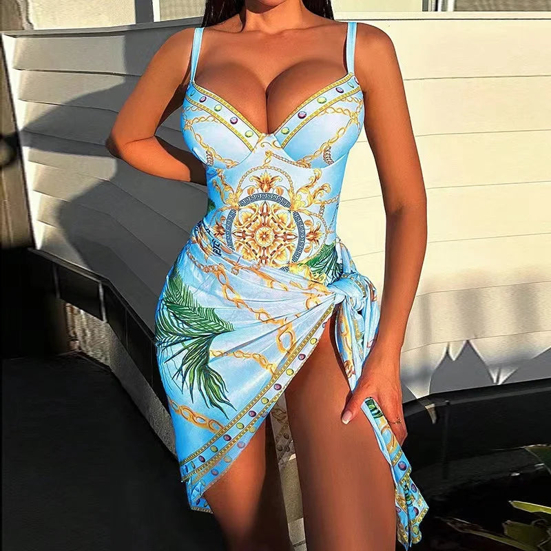 Valenzora | Luxury New Two Piece Women's Bikini Set Push Up Floral Print Bikini Strappy Bandage Swimwear Brazilian Biquini Swimsuit