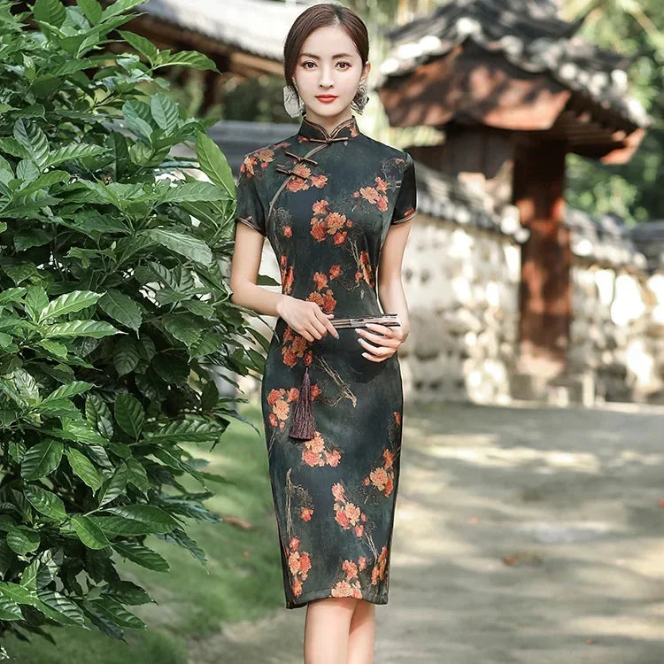 Valenzora | Cheongsam Qipao Mode Kleidung Lässig Elegant Ethnisch Vintage Kleid für Damen Streetwear Damenbekleidung Festlich Chinesisch