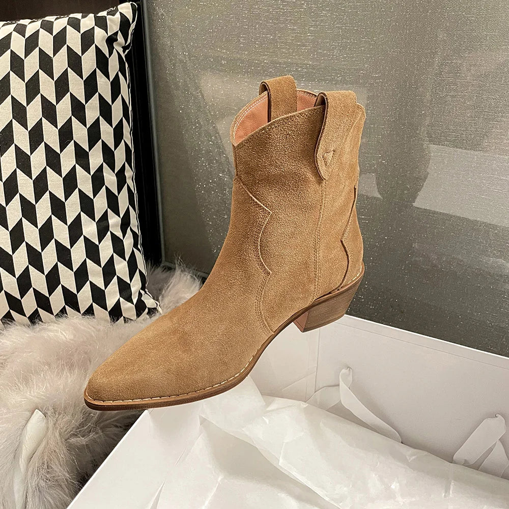 Valenzora | Cowhide Leather Women's Suede Women's Boots with Heel