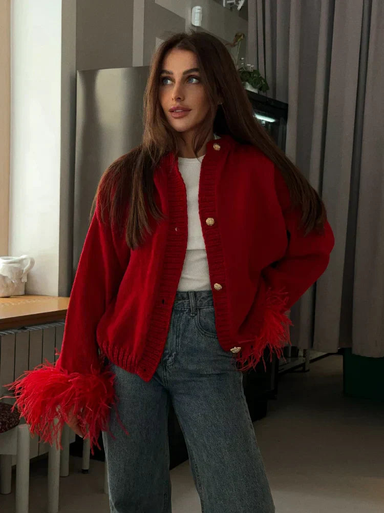 Valenzora | Schicke Feder-Strickjacke
