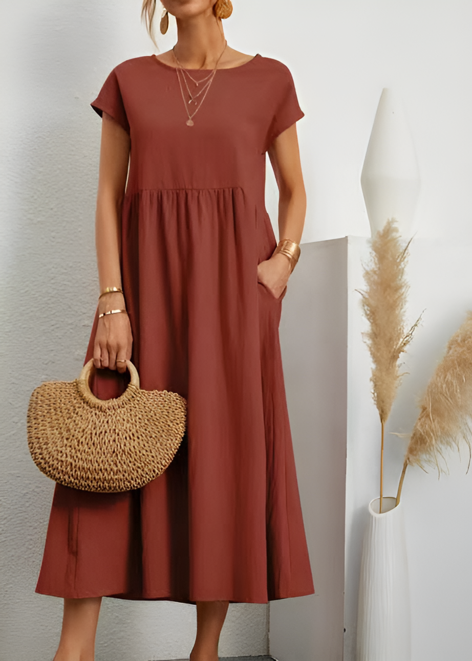 Valenzora | Women's Cotton Linen Midi Dress