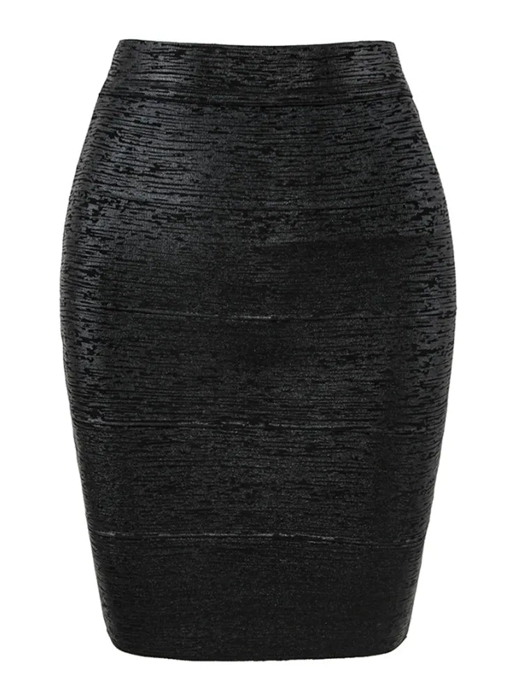 Valenzora | Wholesale Women's Summer Fashion Sexy Gold Bronze Bandage Skirt Designer Nightclub Bodycon Pencil Skirt Faldas 46cm