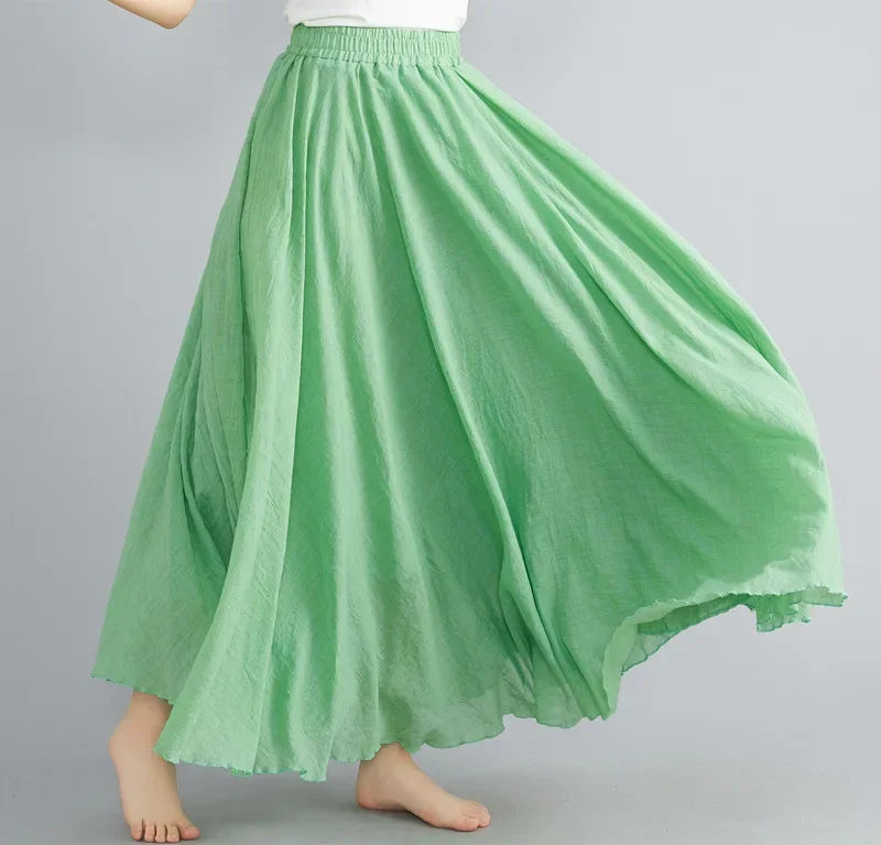 Valenzora | Fashion Cotton Linen Clothing Women's Skirts Maxi Y2K Elegant Beach Saia Ropa Mujer Casual Dress Boho Long Skirts Faldas Harajuku
