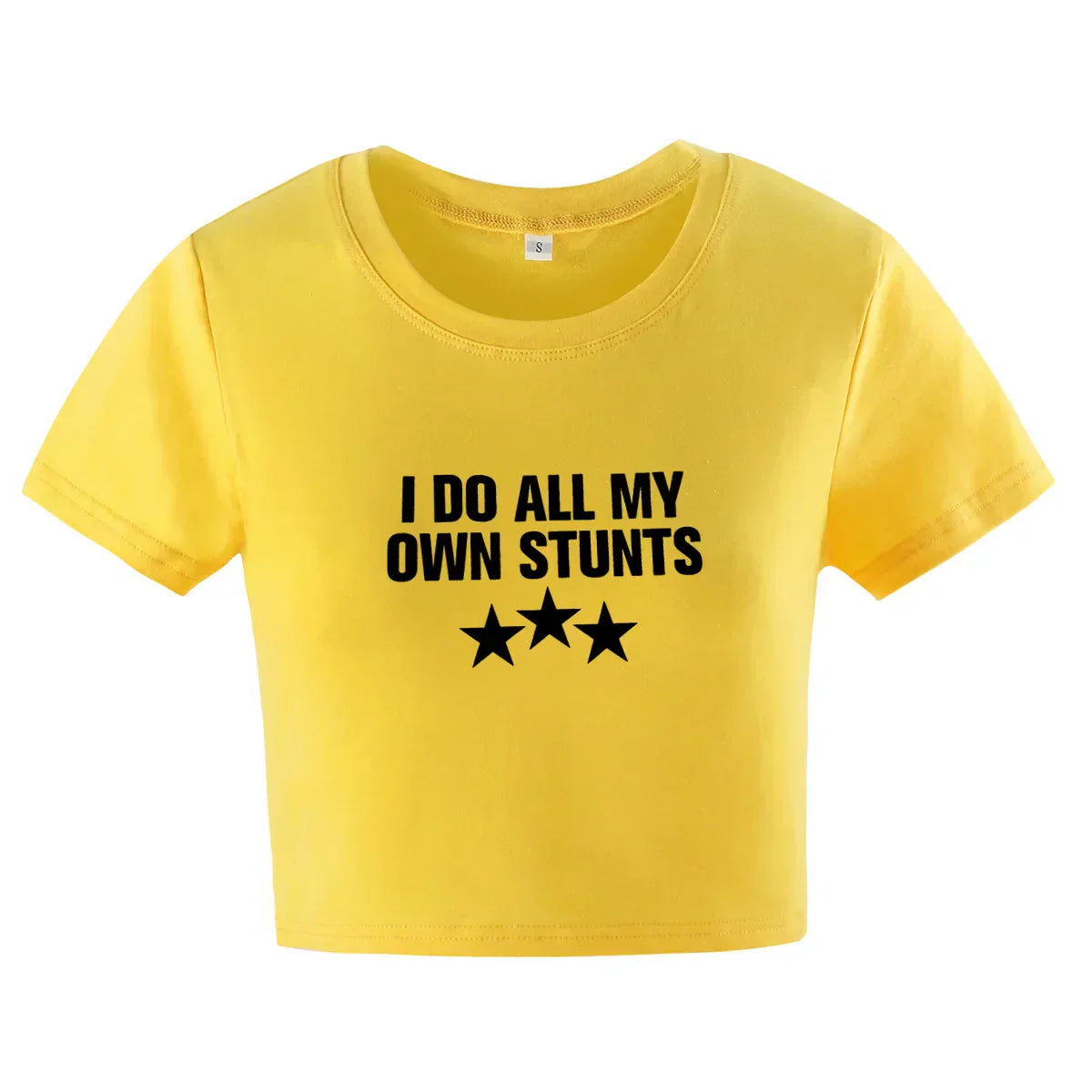 Valenzora | Cropped T-shirt with "I do all my own stunts" print for women