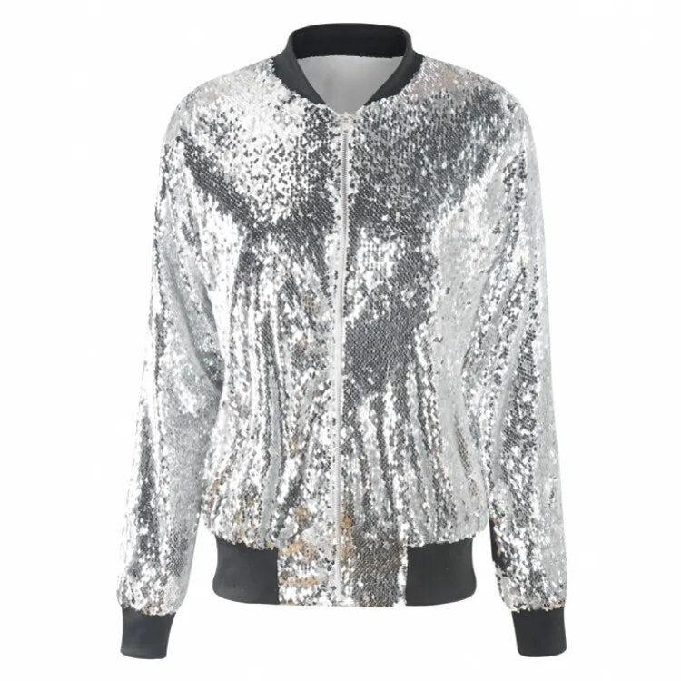 Valenzora | Sequined coat bomber jacket