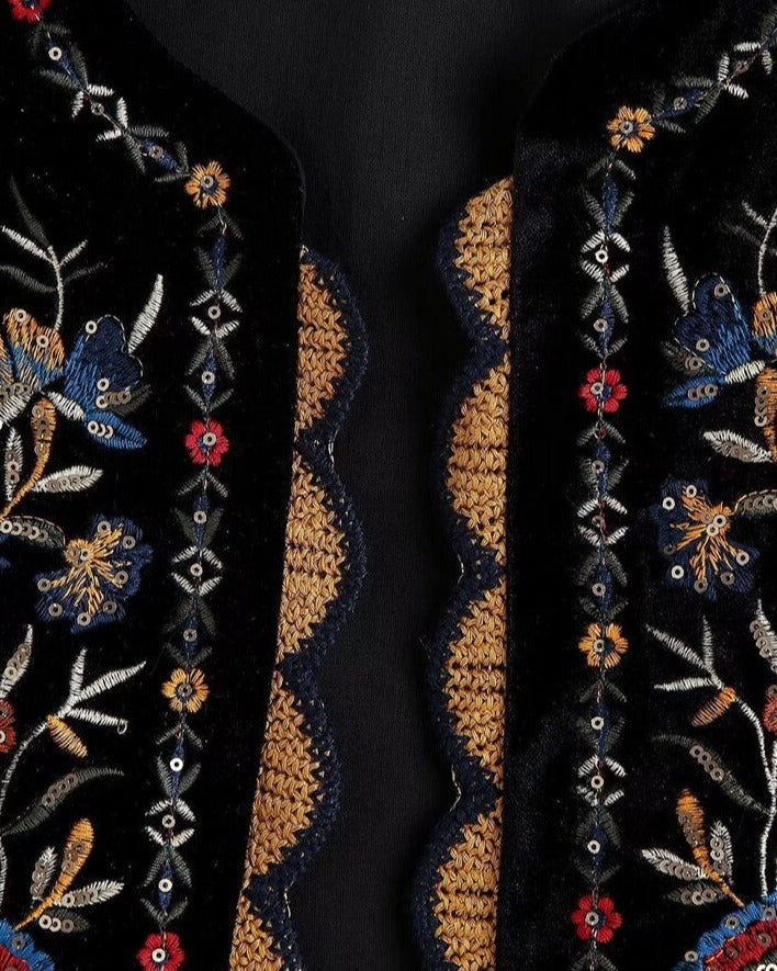 Valenzora | Vest with sequined floral embroidery, patchwork waist coat made of velvet