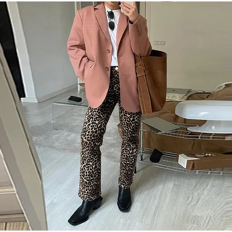 Valenzora Leopard Print Jeans | Stylish slim streetwear women's pencil-style trousers