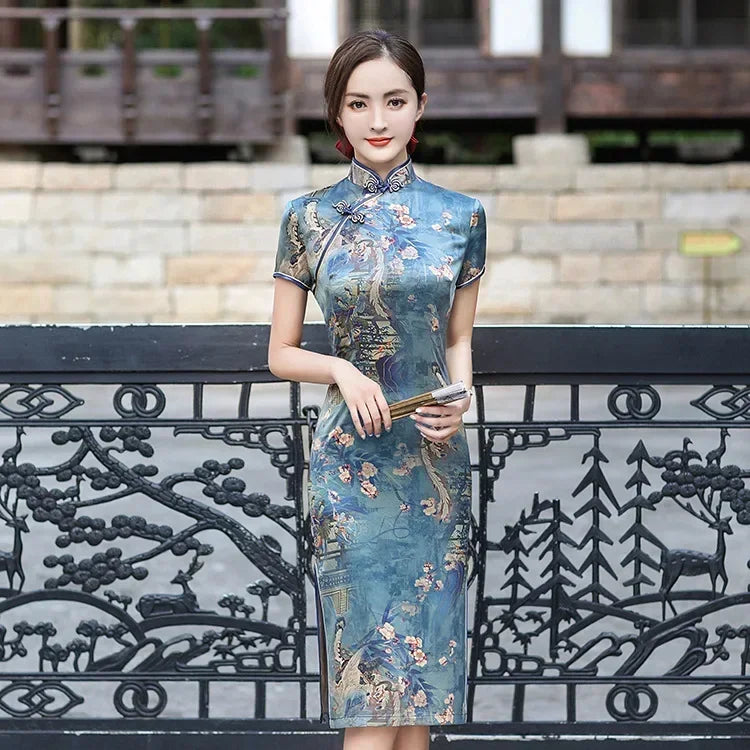 Valenzora | Cheongsam Qipao Mode Kleidung Lässig Elegant Ethnisch Vintage Kleid für Damen Streetwear Damenbekleidung Festlich Chinesisch